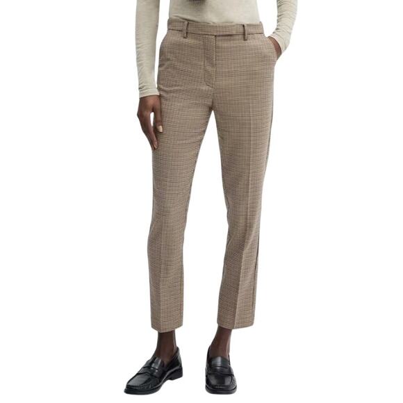 MNG Mango Women's Micro Houndstooth Brown Trouser Pants, Size 6 - Picture 1 of 5